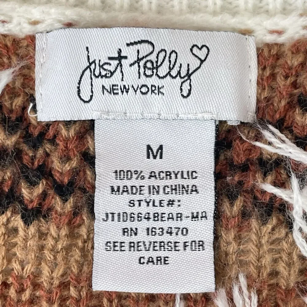 Just Polly NY Teddy Bear Sweater Women's Medium V-Neck Fray Frilly Knit - Picture 5 of 14